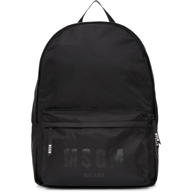 MSGM Black Nylon Logo Backpack