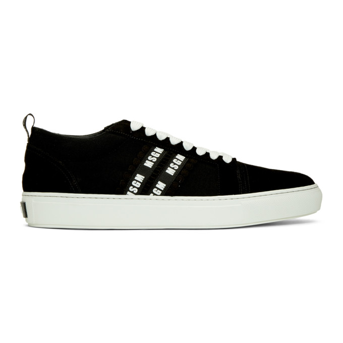 MSGM Black & White Suede Twin Logo Band Sneakers