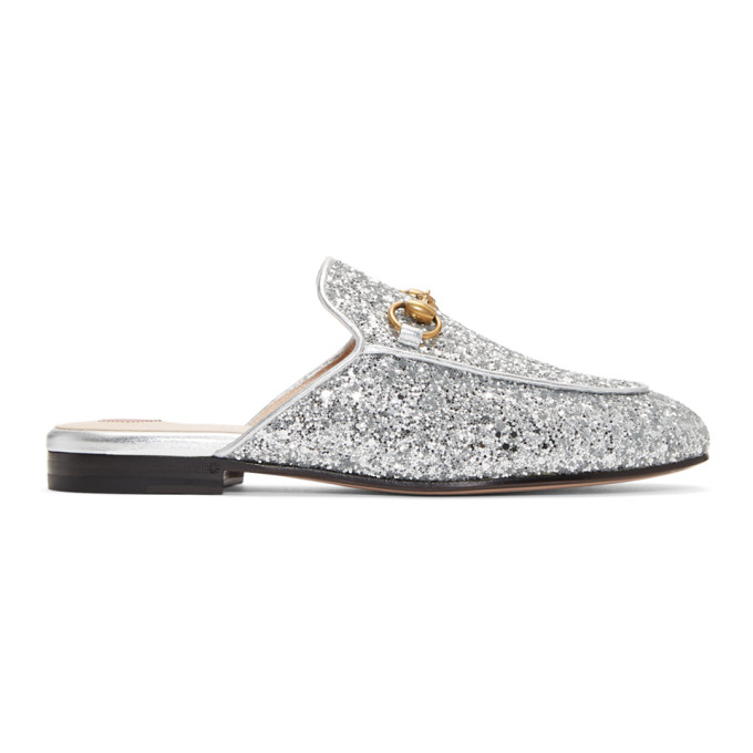 Gucci Silver Glitter Princetown Slippers