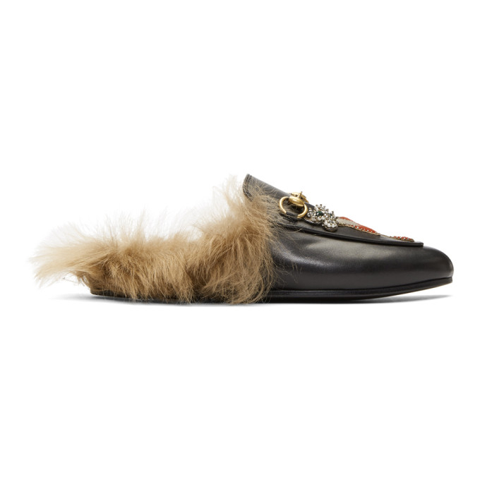 Gucci Black Pierced Heart Princetown Slippers