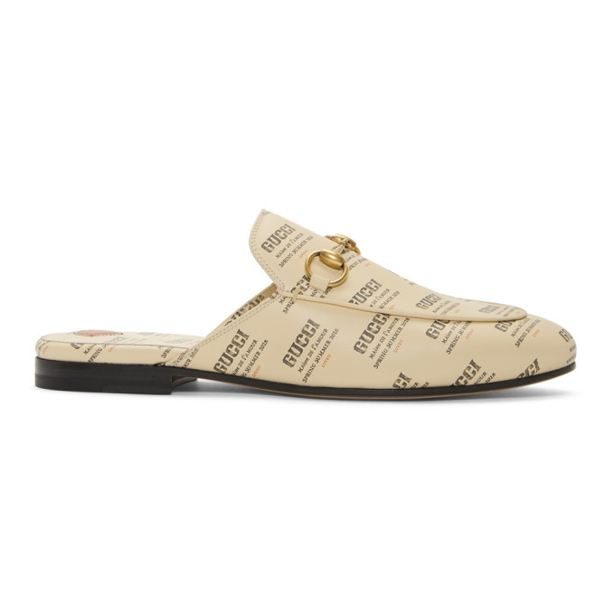 Gucci White All Over Logo Stamp Princetown Slippers
