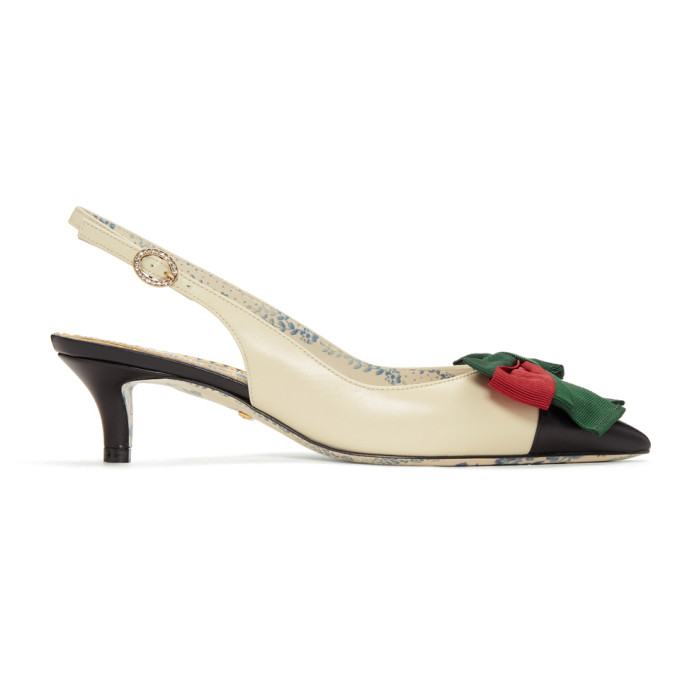 Gucci White & Black Sackville Slingback Heels