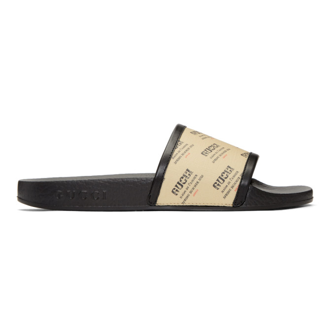 Gucci Beige Pursuit All Over Logo Stamp Slides