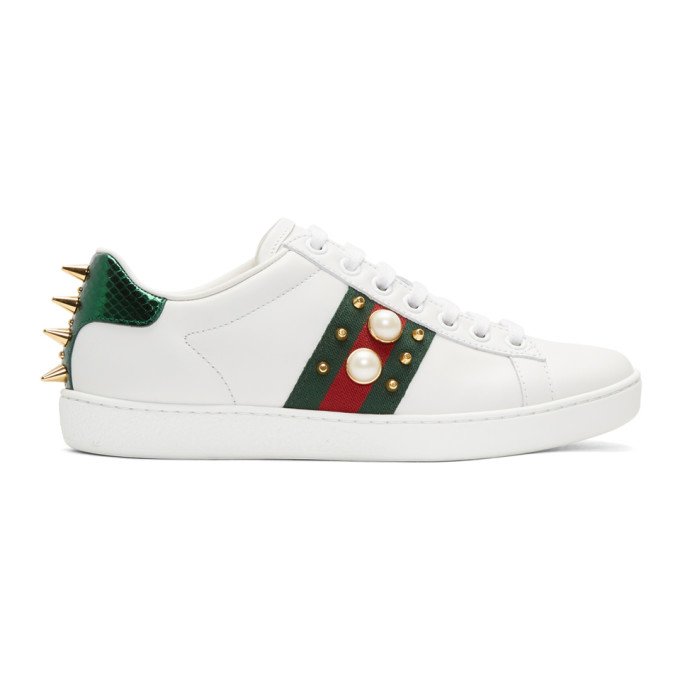 Gucci White Pearl Stud New Ace Sneakers