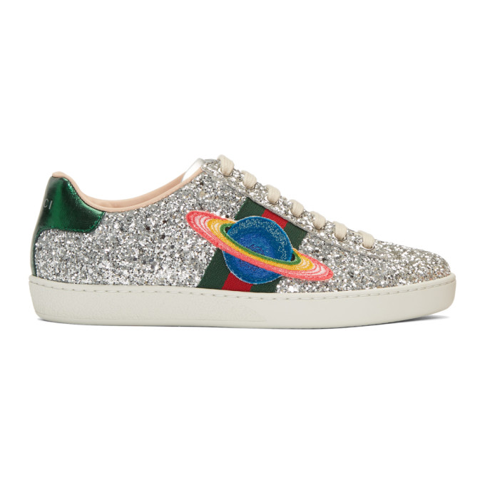 Gucci Silver Glitter Planet New Ace Sneakers
