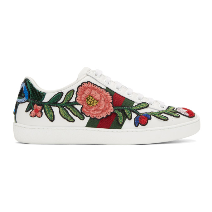 Gucci White Floral Ace Sneakers