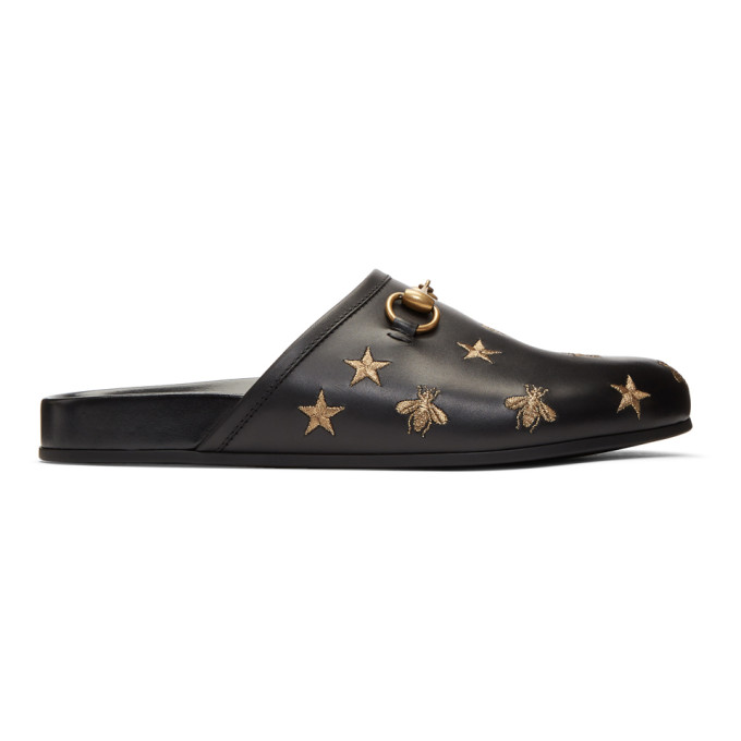 Gucci Black Embroidered Horsebit River Slippers