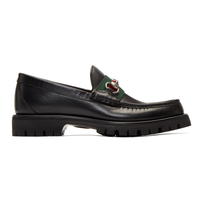 Gucci Black Web Horsebit Loafers
