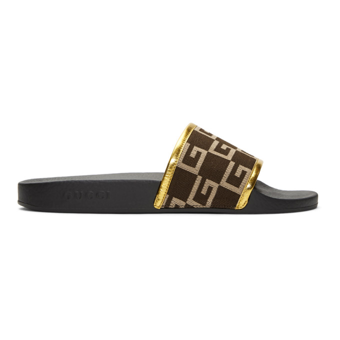 Gucci Brown Pursuit Logo Slides
