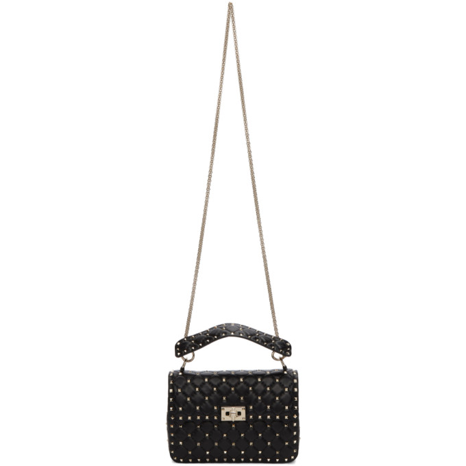Valentino Black Valentino Garavani Medium Rockstud Spike Matelasse Chain Bag