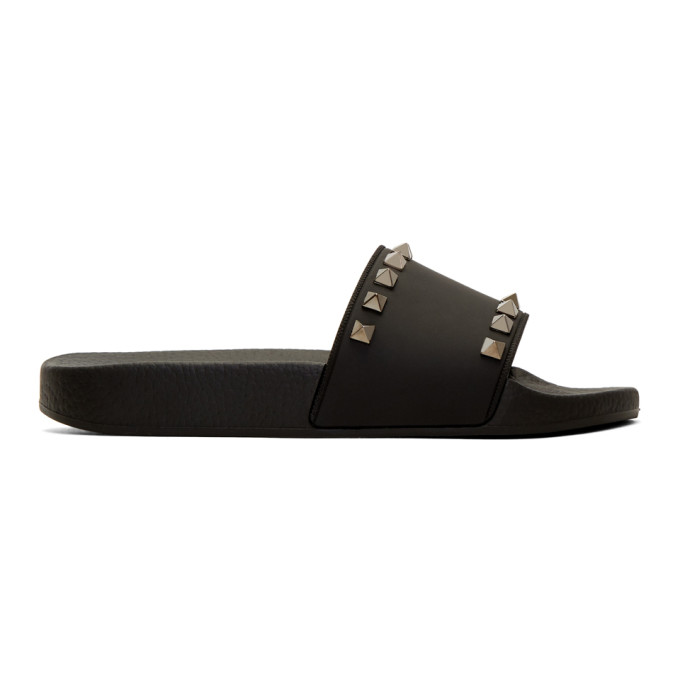 Valentino Black Valentino Garavani Rockstud Pool Slides