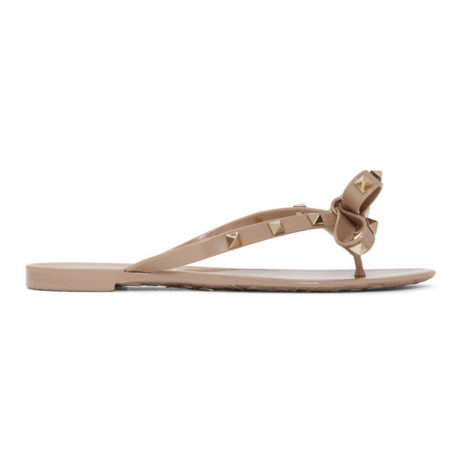 Valentino Taupe Valentino Garavani Rockstud Bow Sandals