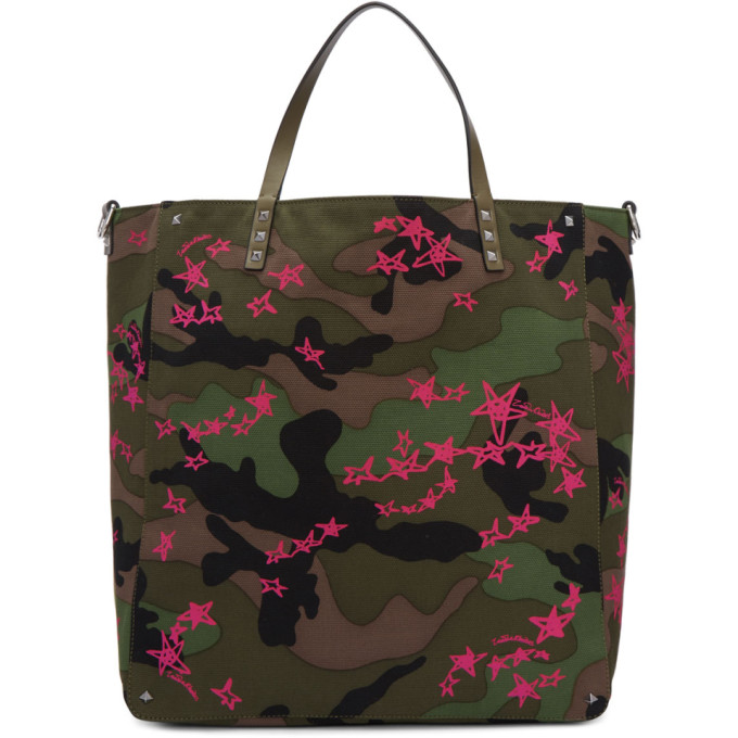 Valentino Green Valentino Garavani Pink Camo Punk Stars Tote