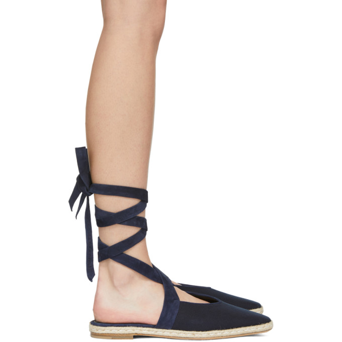 Jw Anderson Wraparound Leather Backless Espadrilles In Navy