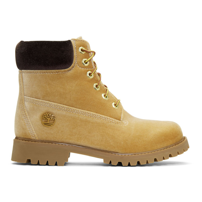Off-White Tan Timberland Edition Velvet Boots