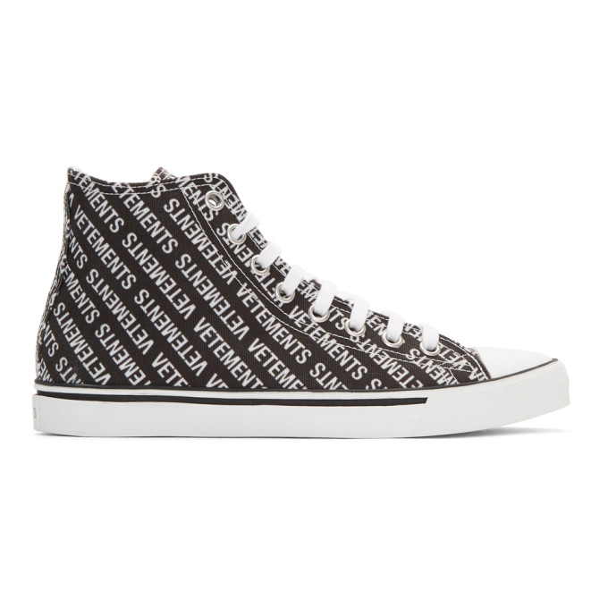 Vetements Black & White Canvas Logo High-Top Sneakers
