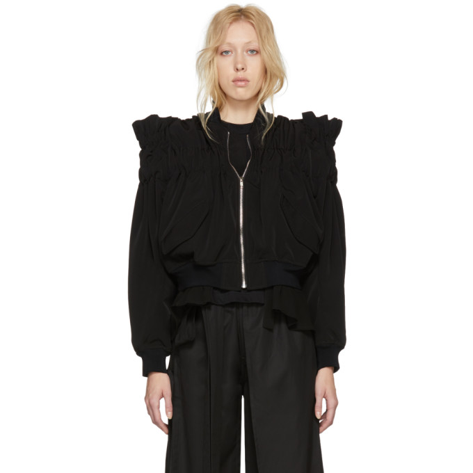 Noir Kei Ninomiya Black Gathered Back Tie Bomber Jacket