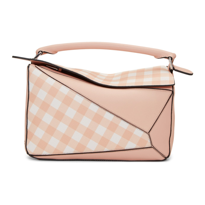 Loewe Pink Gingham Puzzle Bag