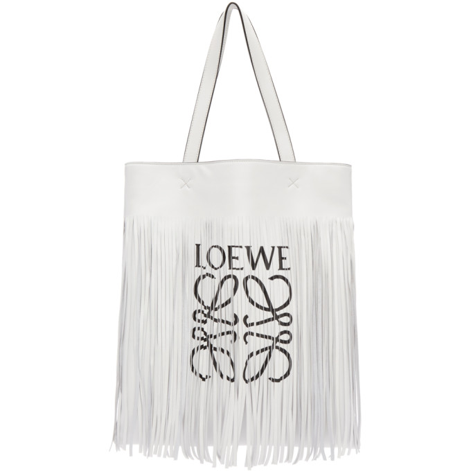 Loewe White Vertical Fringe Tote