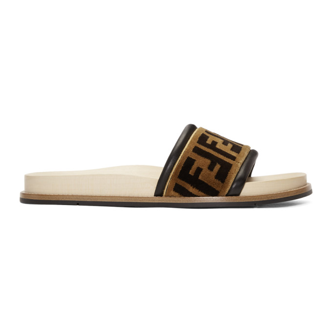 Fendi Brown Velvet 'Forever Fendi' Slides