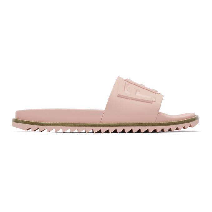 Fendi SSENSE Exclusive Pink Rubber 'Fendi Vocabulary' Slides