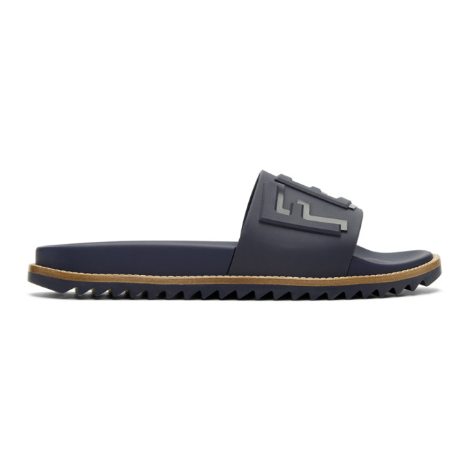 Fendi Blue Rubber 'Fendi Vocabulary' Slides