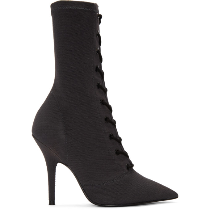YEEZY Black Lace-Up Ankle Boots
