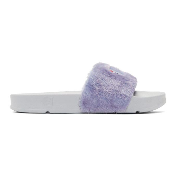 Baja East Purple & Grey Fila Edition Shearling Drifter Slides