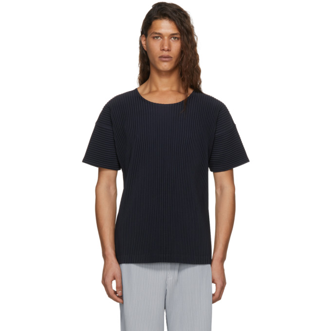 Homme Plissé Issey Miyake Navy Pleated T-Shirt - 181729M213002