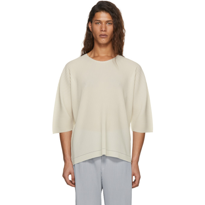 Homme Plissé Issey Miyake Off-White Oversized APOC T-Shirt - 181729M213005