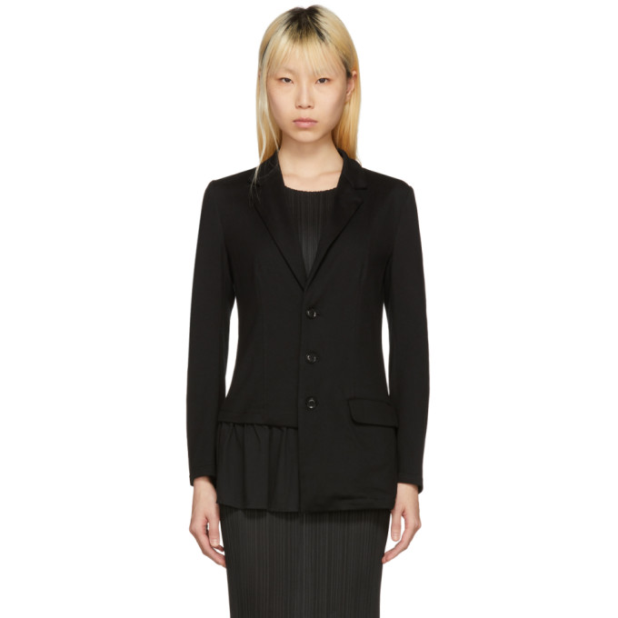 Y's Black Ruffle Gather Blazer