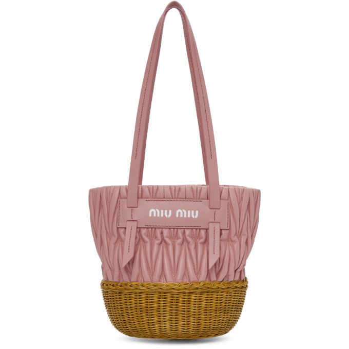 Miu Miu Pink Matelasse Logo Tote