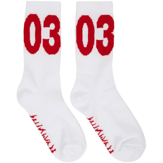 032c White and Red Workshop Socks 181843M22000301