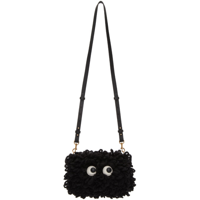 Anya Hindmarch Black Shag Creeper Eyes Crossbody Bag