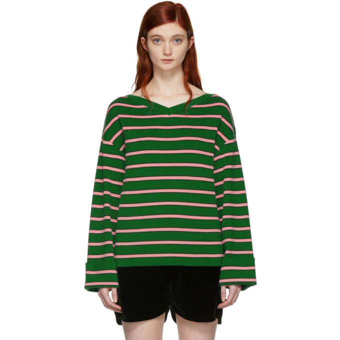 Alexachung Green & Pink Oversized Striped Sweater
