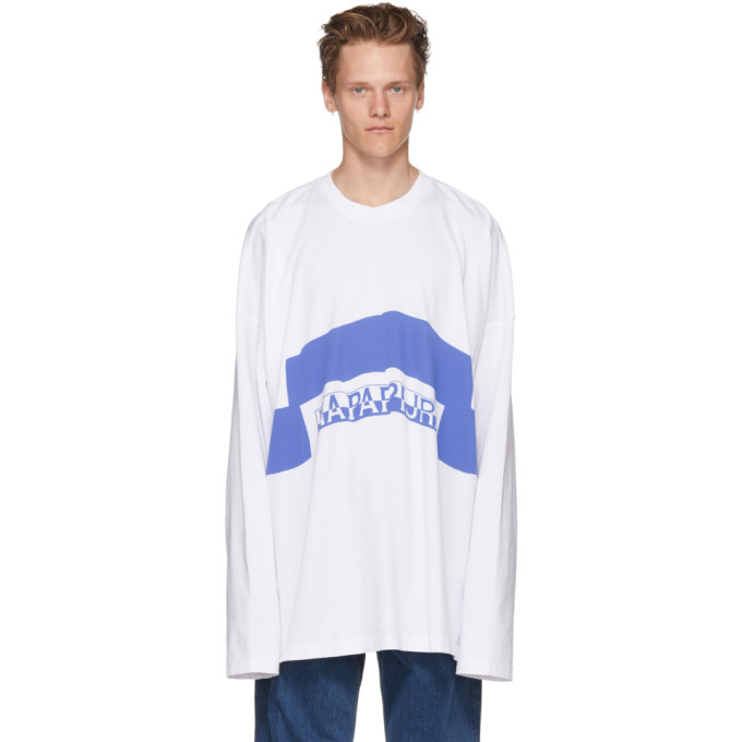 NAPA BY MARTINE ROSE NAPA BY MARTINE ROSE WHITE AND BLUE LONG SLEEVE SIRI T-SHIRT