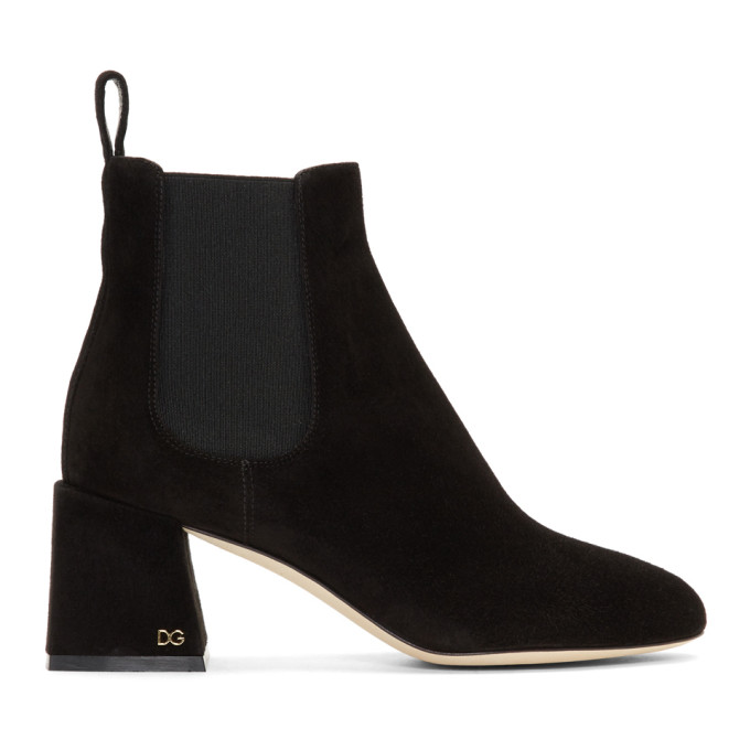 Dolce & Gabbana Black Suede Logo Boots
