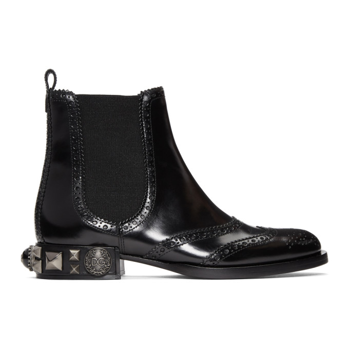 Dolce & Gabbana Black Nappa Brogue Boots