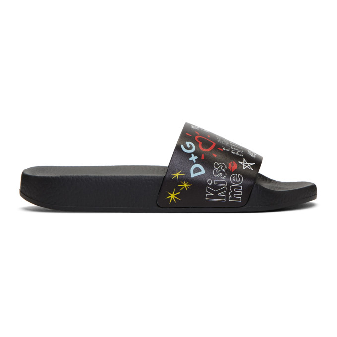 Dolce & Gabbana Black Millennials Pool Slides