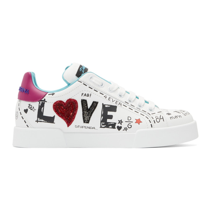 Dolce & Gabbana White Embroidered 'Love' Sneakers