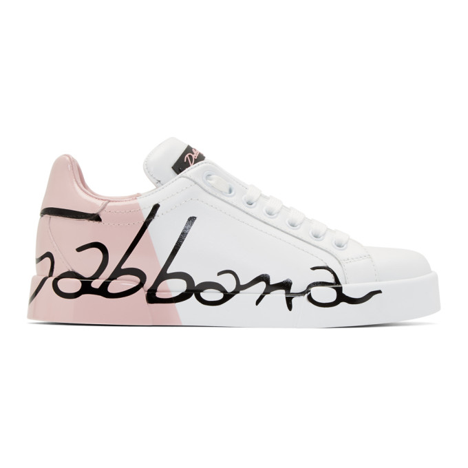 Dolce & Gabbana White & Pink Writing Sneakers