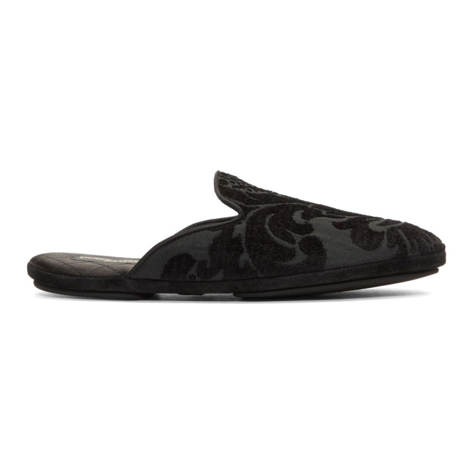 Dolce & Gabbana Black Floral Embroidered Loafers