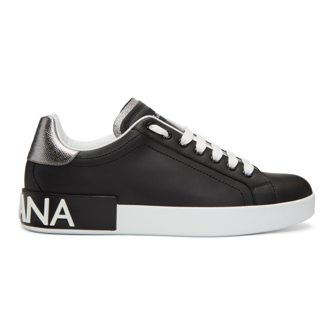 Dolce & Gabbana Black & Silver Portofino Logo Sneakers