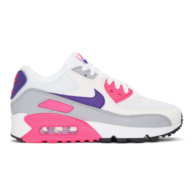 Nike White & Pink Air Max 90 Sneakers
