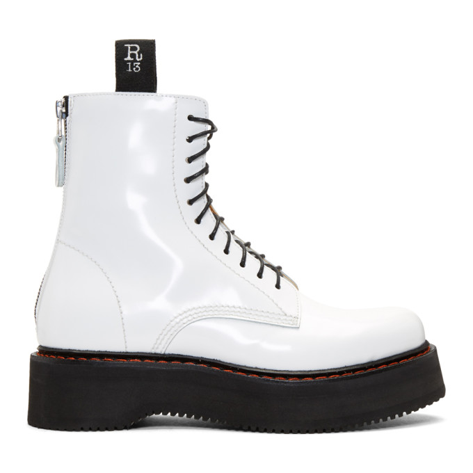 R13 White Single Stacked Boots