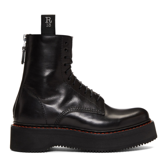 R13 Black Stack Platform Lace-Up Boots