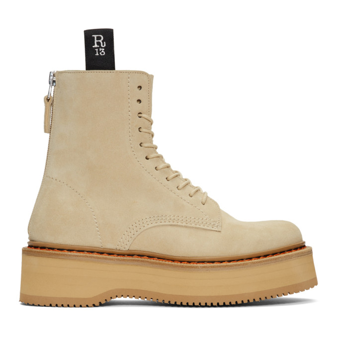 R13 Tan Suede Single Stack Boots