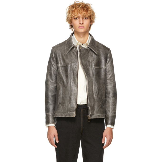 St-Henri SSENSE Exclusive Black Leather Basement Jacket - 182034M181001