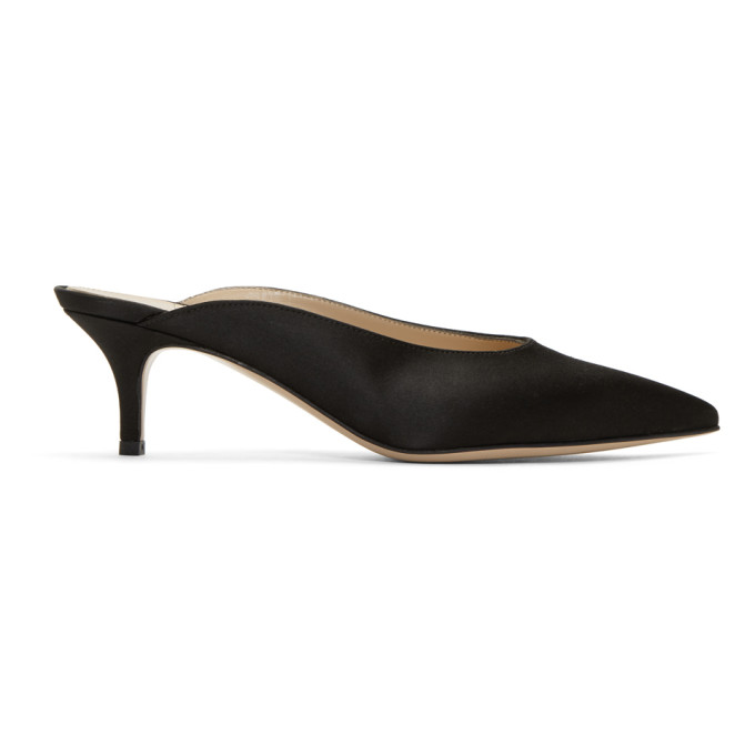 Gianvito Rossi Black Satin Paige Kitten Mules