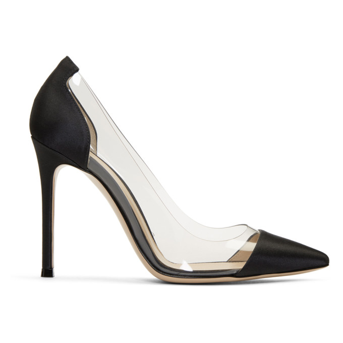 Gianvito Rossi Black Satin & PVC Plexi Heels